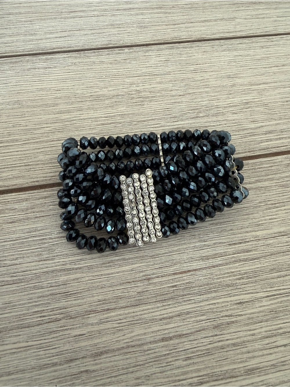 Elegant Blue Beaded Stretch Bracelet with Crystal Accent